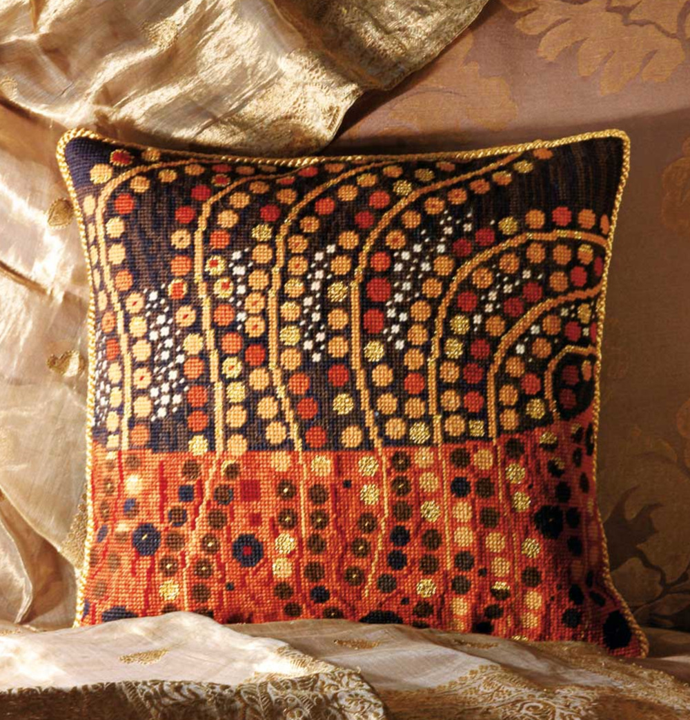 Rare Ehrman Klimt Art Nouveu Rust Needlepoint Pillow Tapestry Kit Canvas-Thread